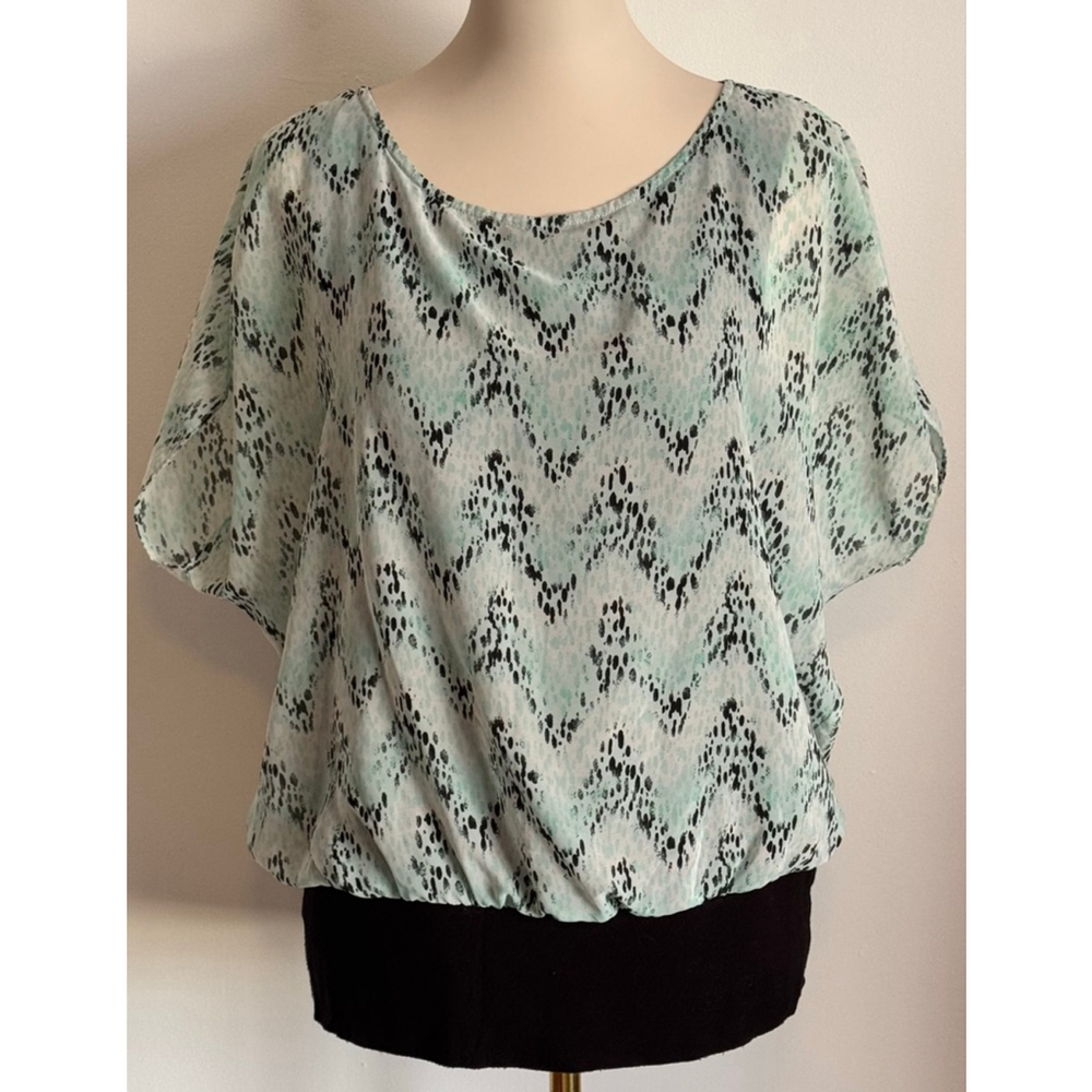Women's AB STUDIO Mint Green & Black Blouse M
